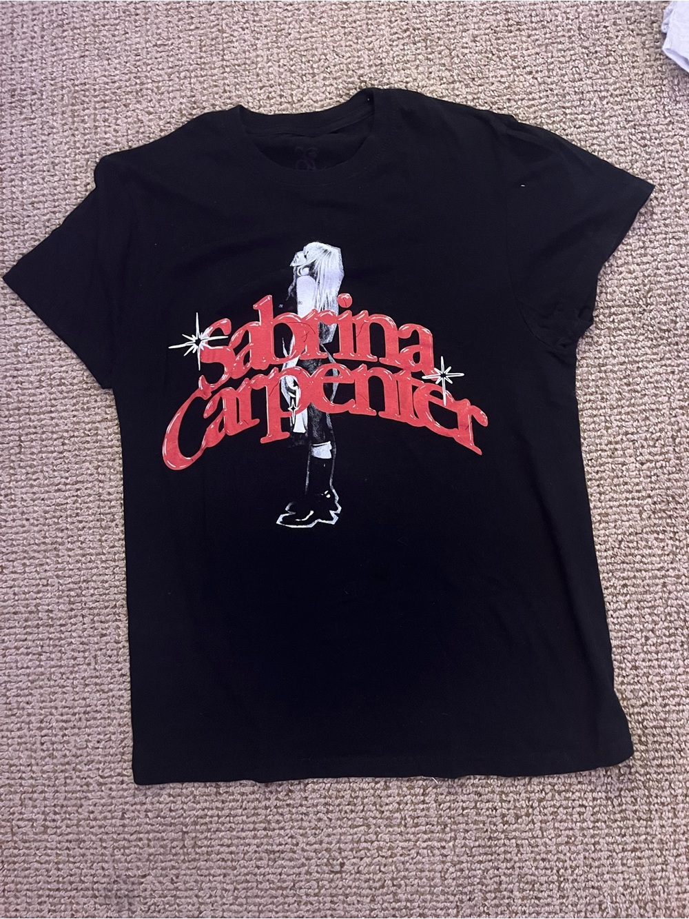 Sabrina Carpenter Black Short-Sleeve Graphic Tee with Red Logo
